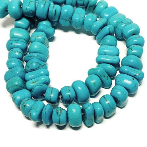 38 perles nuggets, turquoise reconstitué, 12-8×2-5 mm
