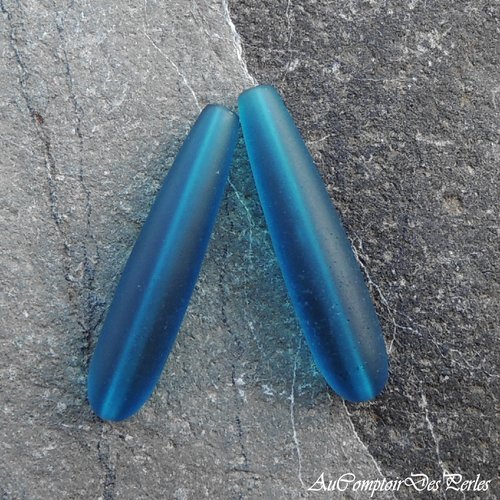 2 longues poires sea glass teal, 38x9 mm