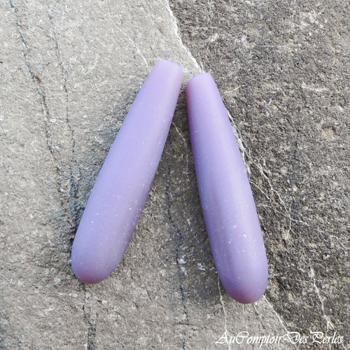 2 longues poires sea glass opaque light purple 38x9 mm