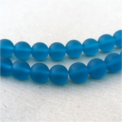 21 perles rondes sea glass, teal, verre recyclé, 10 mm