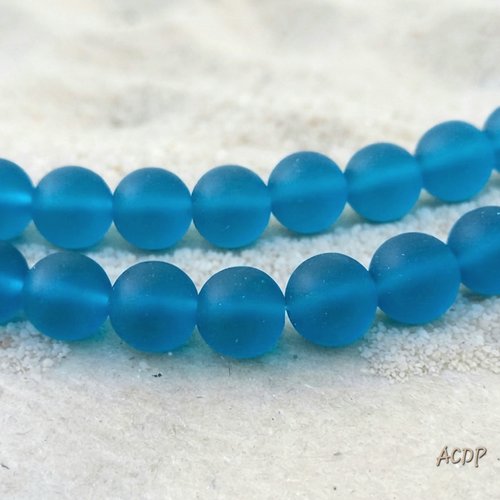21 perles rondes sea glass, teal, verre recyclé, 10 mm