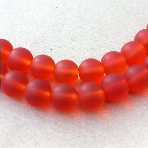 21 perles rondes sea glass, tangerine, verre recyclé, 10 mm