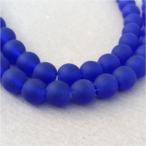 21 perles rondes sea glass, bleu royal, verre recyclé, 10 mm