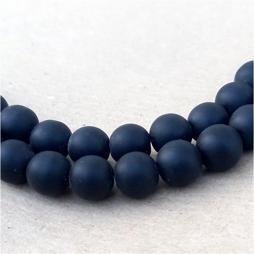 21 perles rondes sea glass, noir, verre recyclé, 10 mm