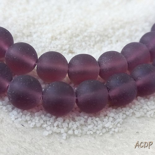 21 perles rondes sea glass, améthyste, verre recyclé, 10 mm
