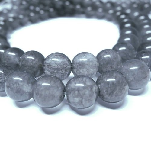 10 perles jade ronde, gris ardoise, 8 mm