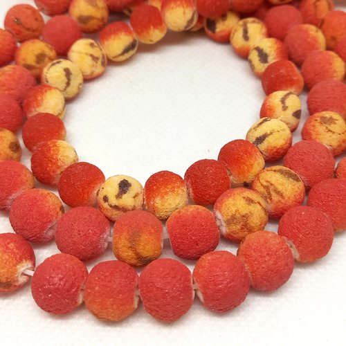 10 perles rondes calcaire brut, corail pomme, rouge, 9-10 mm