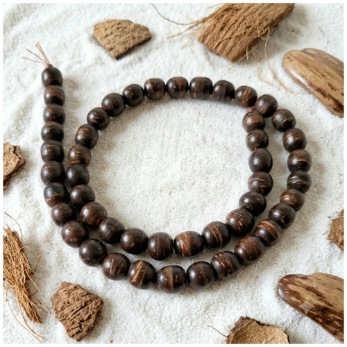 10 perles rondes, bois de noix de coco, brun, 8 mm