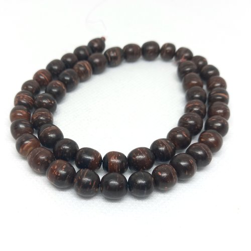 10 perles rondes, bois de noix de coco, brun, 8 mm