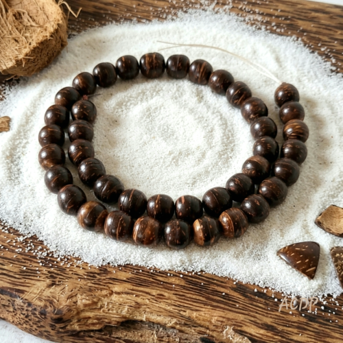 10 perles rondes, bois de coco, brun, 10 mm