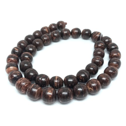 10 perles rondes, bois de coco, brun, 10 mm