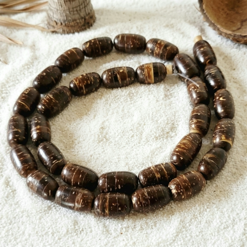 10 perles cylindriques, bois de coco, brun, 8x13 mm