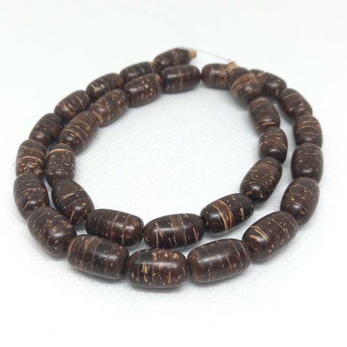 10 perles cylindriques, bois de coco, brun, 8x13 mm