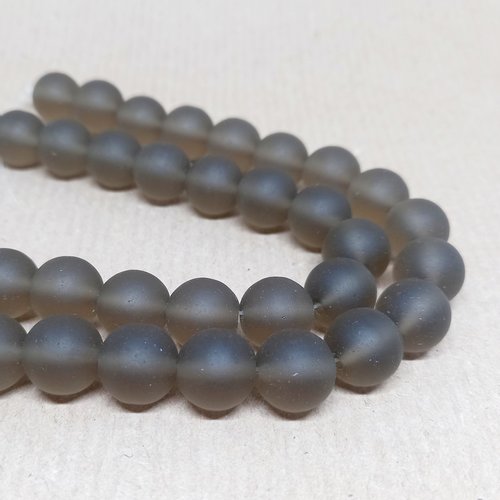 21 perles rondes sea glass, smoky quartz, verre recyclé, 10 mm