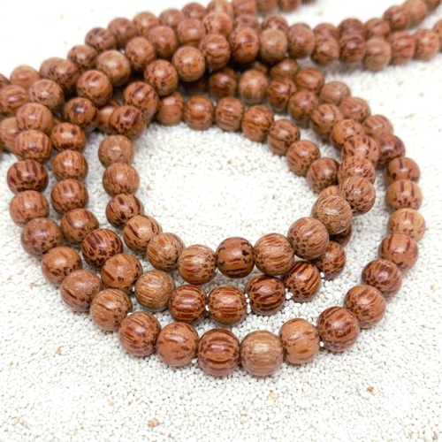 Perles rondes en bois de palmier, 7 mm