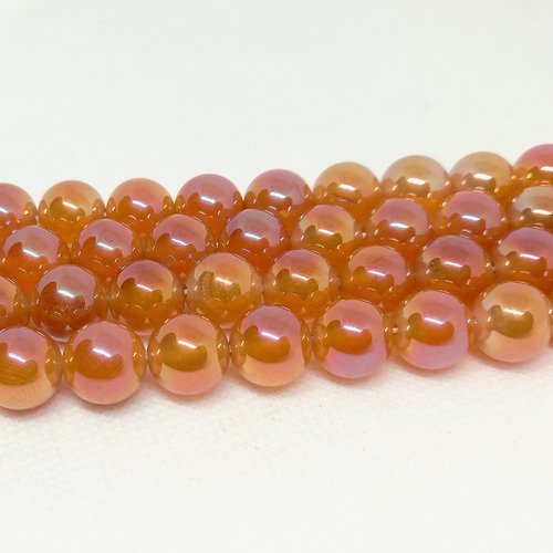 10 perles rondes agate, electoplated, dark orange, 10 mm