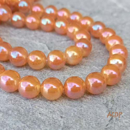 10 perles rondes agate, electoplated, dark orange, 10 mm