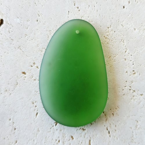 1 pendentifs forme libre, verre recyclé, vert, 52x32 mm