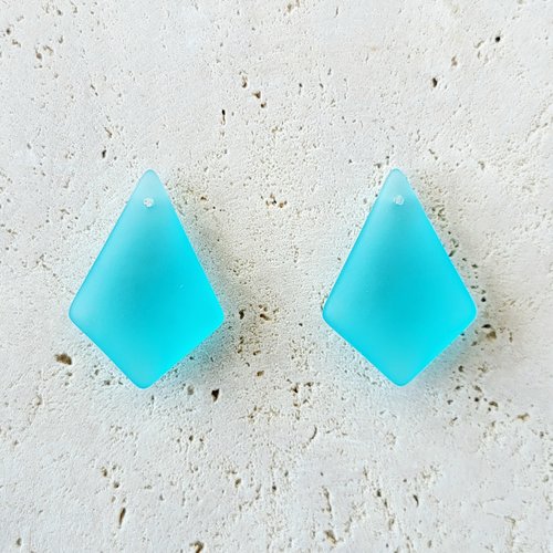 2 pendentifs diamant, verre recyclé, turquoise, 28x20 mm