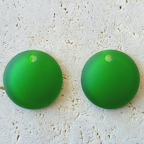 Pendentif rond concave, verre recyclé, vert, 24 mm