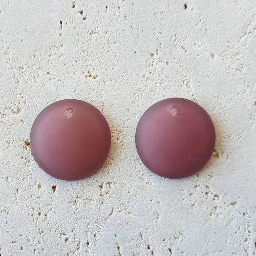 2 pendentifs ronds concaves, verre recyclé, améthyste, 18 mm