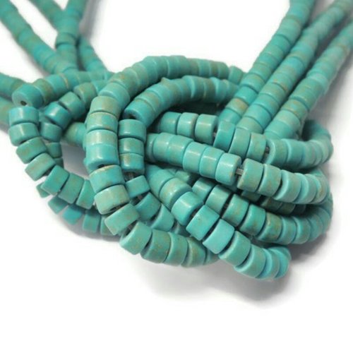 150 perles heishi, howlite teintées turquoise,  perles rondelles, 4x2 mm