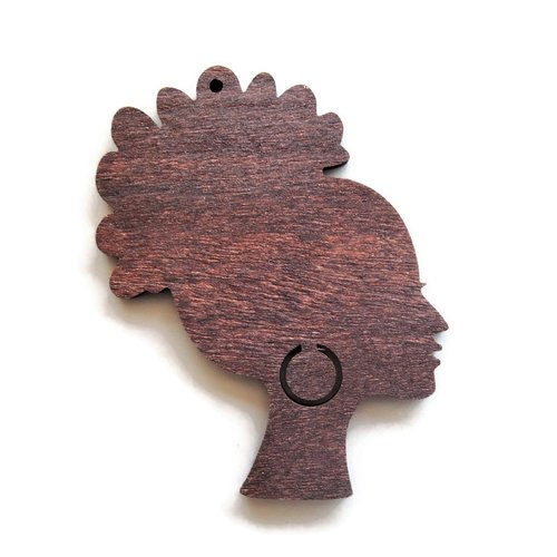 1 pendentif fille africaine en bois, café, 52 x 66 mm