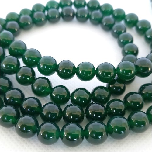 10 perles rondes, agate,  vert foncé, 8 mm
