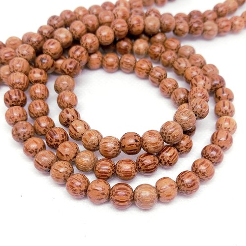 Perles rondes en bois de palmier, 7 mm