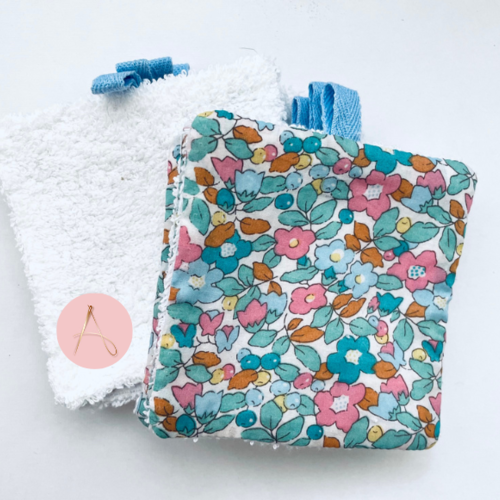 Lot de lingettes lavables blanc et coton vert amande et rose