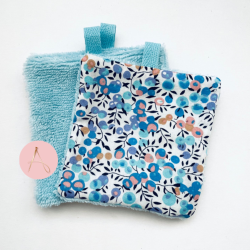 Lot de lingettes lavables bleu clair et coton fantaisie bleu ciel et marine