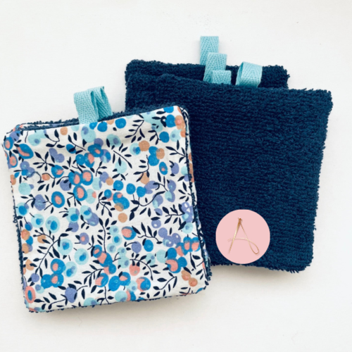 Lot de lingettes lavables marine et coton fantaisie marine et bleu ciel
