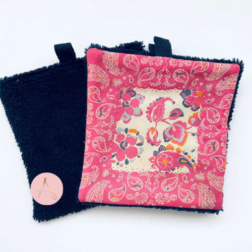 Lot de lingettes lavables marine et coton fantaisie fuchsia et écru