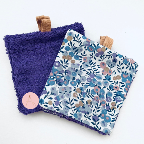 Lot de lingettes lavables violet et coton fantaisie prune, lilas et marron