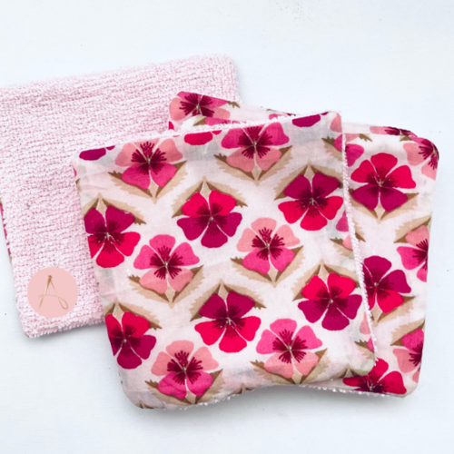 Lot de lingettes lavables bambou rose clair et coton vintage rose et fuchsia