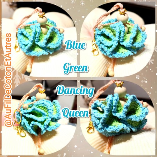 Porte-clé bijou de sac crochet danseuse blue green dancing queen