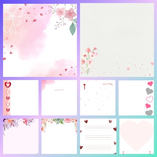 10 pages papiers à lettres thème amour coeurs fleurs saint valentin - fichier pdf téléchargeable