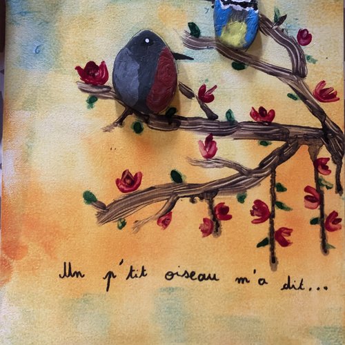 "un p'tit oiseau m'a dit..." tableau galets