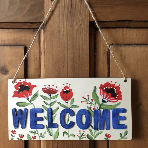 Cadre en bois fleuri « welcome »
