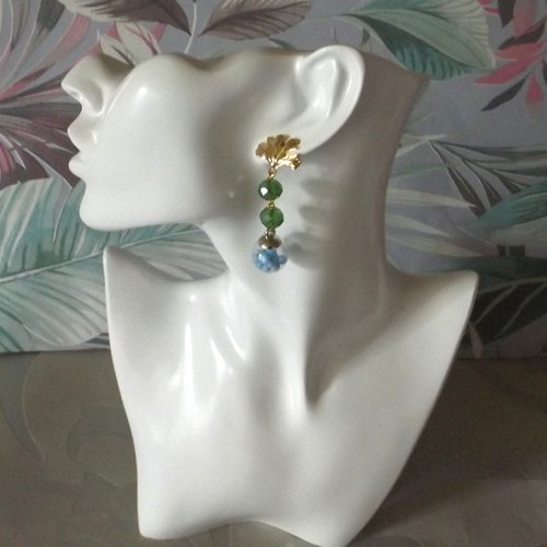 Boucles d'oreilles avec perles à facettes en verre et pendentifs bouteilles en verre