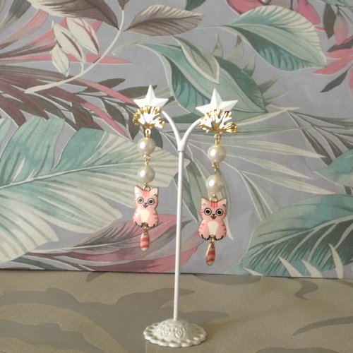 Boucles d'oreilles en perles en verre et pendentifs petits chats