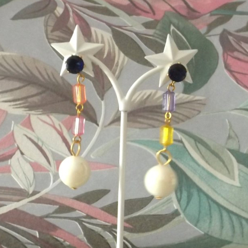 Boucles d'oreilles puce zircon bleu avec pendentif