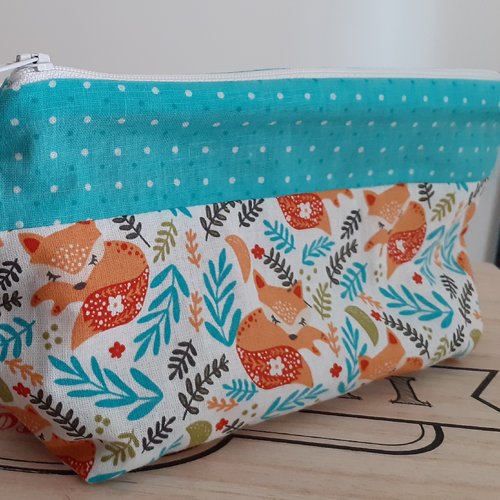 Trousse bleu motif renard