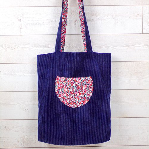 Tote-bag en velours côtelé bleu marine
