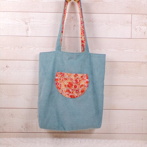 Tote-bag en velours côtelé vert