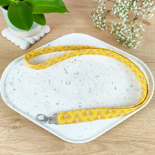 Tour de cou / porte-badge en coton jaune et doré