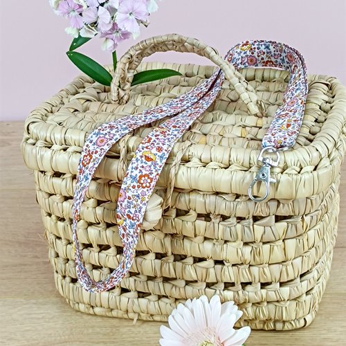 Tour de cou / porte-badge en coton blanc liberty