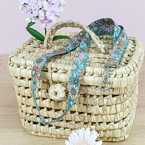 Tour de cou / porte-badge en coton fleuri vert