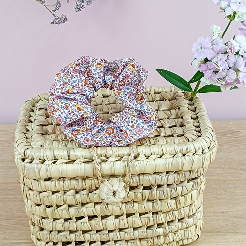 Chouchou cheveux en coton fleuri "liberty" blanc