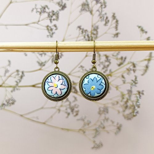 Boucles d'oreilles "ecu" en tissu 40mm